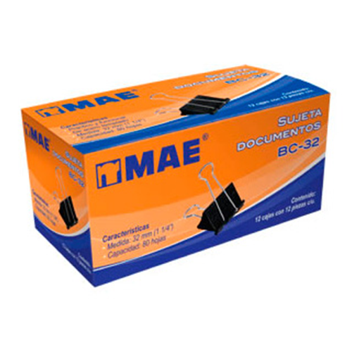 Sujeta documentos, Marca Mae mediano, 1 ¼” 32MM, Modelo: BC-32, 1 Pieza.