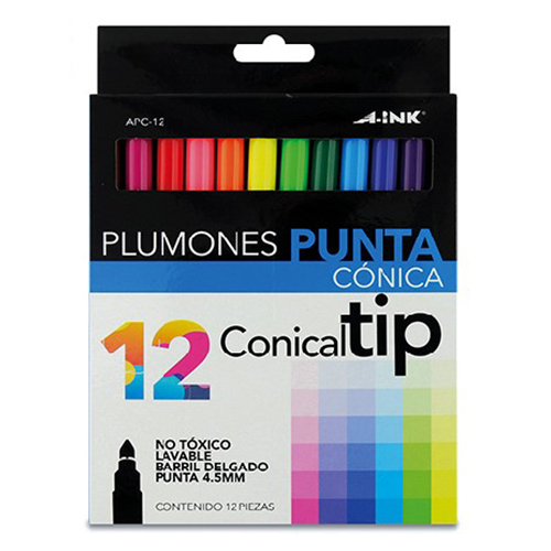 Plumones A-Ink, Colores Basicos, C/12, (1 Paquete)